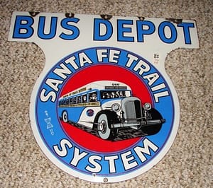 Santa Fe System Porcelain Bus Depot sign