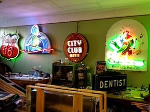 Vintage Signs . Chicken In The Rough, Phillips 66 , Schmidt City Club Beer porcelain neon