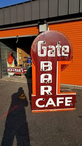 Bar Cafe Gate porcelain neon vintage sign...Vintage Signs for sale Darryl Tilden, Vintage signs, Old signs, Antique signs, Original Signs