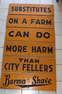 Collectible Signs // yellow Burma Shave signs