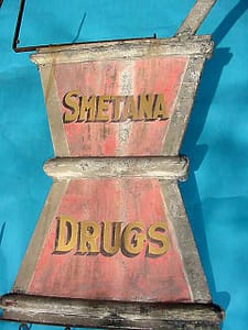 Trade Signs .. Mortar Pestal Smetana Drugs, zinc sign