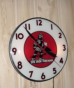 Iron Fireman Telechron light up clock, Vintage Advertising Neon Clocks