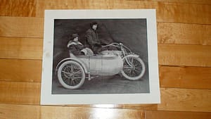 ( Old Gas & Oil Signs ) motorcycle with sidecar