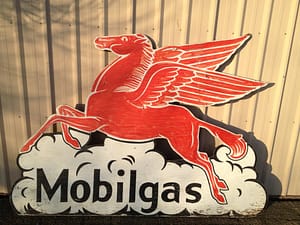" Old Gas & Oil Porcelain Signs "Mobilgas wood diecut shield
