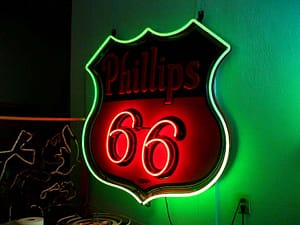 Old porcelain neon signs Phillips 66 sign, Vintage Oil Gas signs, Pumps, Globes. neon light