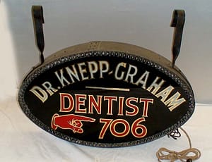 Dentist Sign reverse painted glass with gold leaf lettering. Vintage signs,