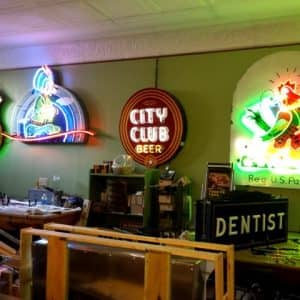 Vintage Signs . Chicken In The Rough, Phillips 66 , Schmidt City Club Beer porcelain neon