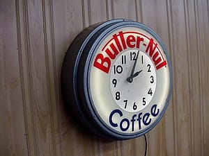 Butternut Coffee Neon Clock, Vintage Advertising Neon Clocks