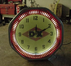 D-X neon spinner clock, Vintage Advertising Neon Clocks