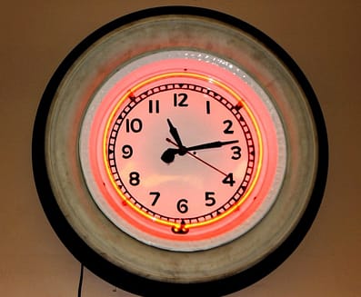 Porcelain Neon Clock, Vintage Advertising Neon Clocks