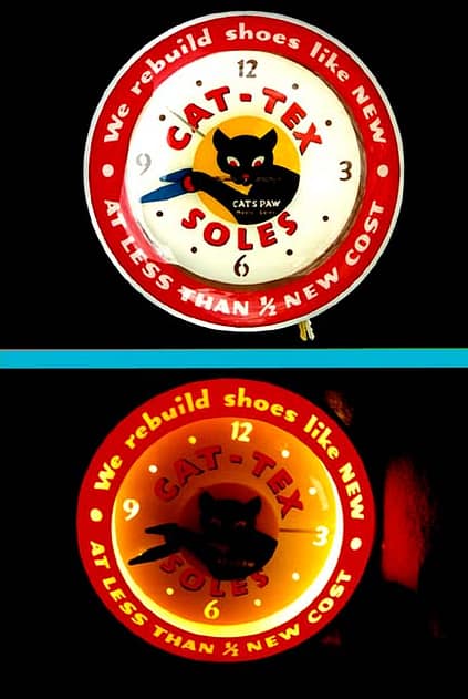 Clock advertising Cats Paw, Vintage Advertising Neon Clocks